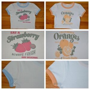 Youth girls Full Tilt orange and strawberry cropped t-shirt top, size M